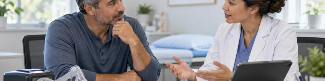 Sleep clinician discussing alternatives to CPAP with a patient