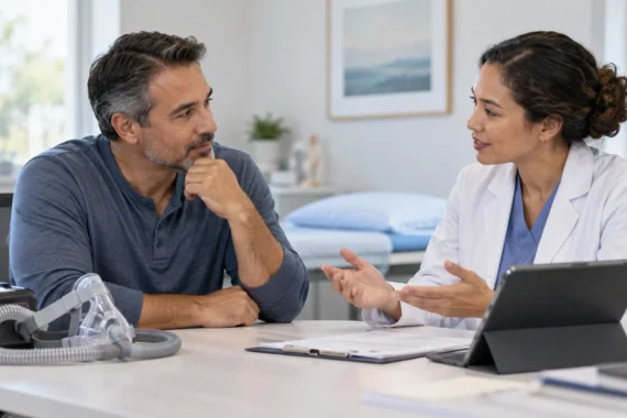 Sleep clinician discussing alternatives to CPAP with a patient