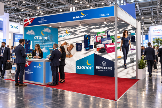 Visualization of the Asonor and Remecure exhibition stand 20C70 at CPHI Milan 2026